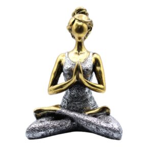 Statua di donna in posa yoga, finitura bronzo e argento – 24cm