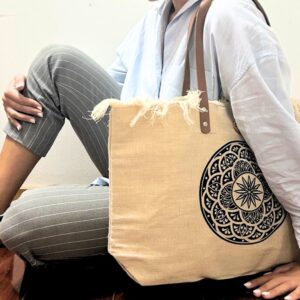 Borsa Naturale con Manico in Pelle – Mandala