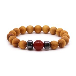 Bracciale Chakra della Radice in Legno di Cedro – Diaspro Rosso