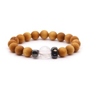 Bracciale Chakra della Corona in Legno di Cedro con Quarzo Ialino – Armonia, Chiarezza e Connessione Spirituale