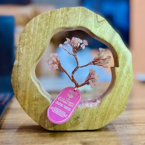 Giardino dell’Albero di Gemme – Anello in Legno di Mango con Quarzo Rosa (60 Chipstones)