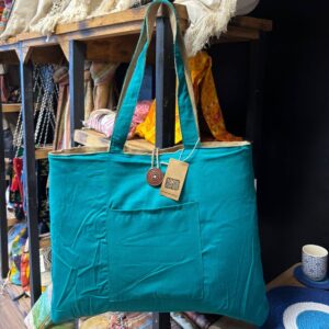 Borsa Grande Reversibile in Juta e Cotone – Teal