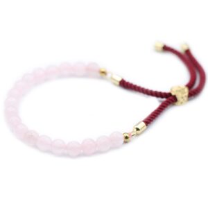 Bracciale con cordino bordeaux placcato oro 18 carati e pietre preziose - Quarzo rosa
