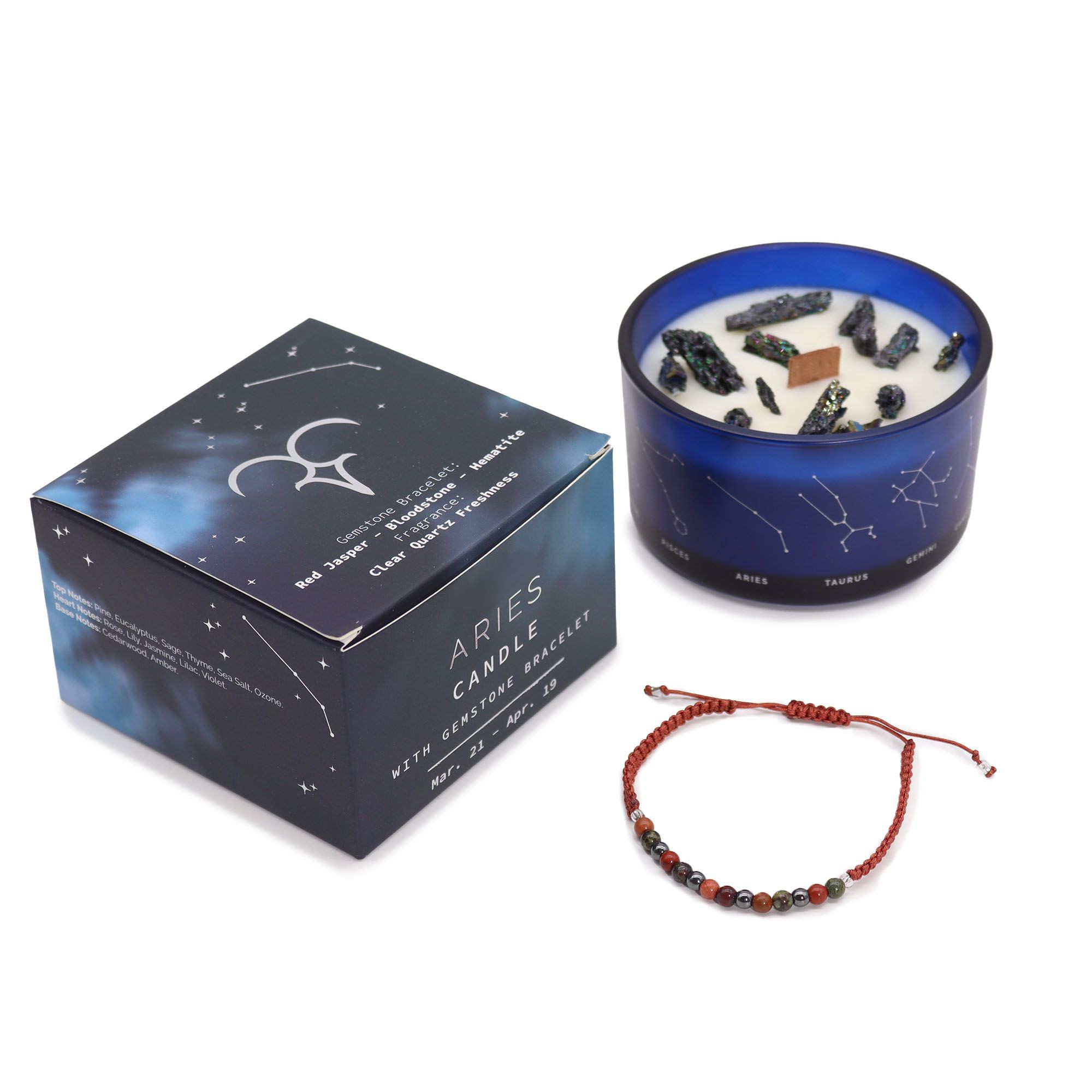 Candela Zodiacale con Cristalli e Bracciale di Gemme – Ariete