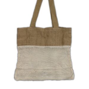 Borsa in pura juta e rete di cotone - Naturale
