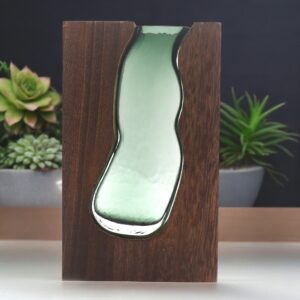 Vaso / Terrario in Vetro con Struttura in Legno di Tung Scuro - 14,5x5x23 cm