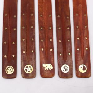 Portaincenso in legno di mango con intarsi in ottone