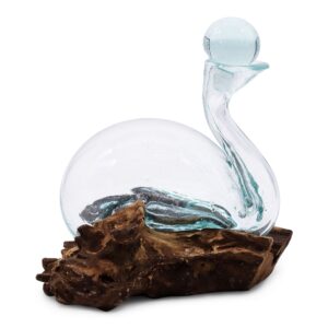 Decanter a Forma di Anatra in Vetro Fuso su Legno con Tappo 19 cm