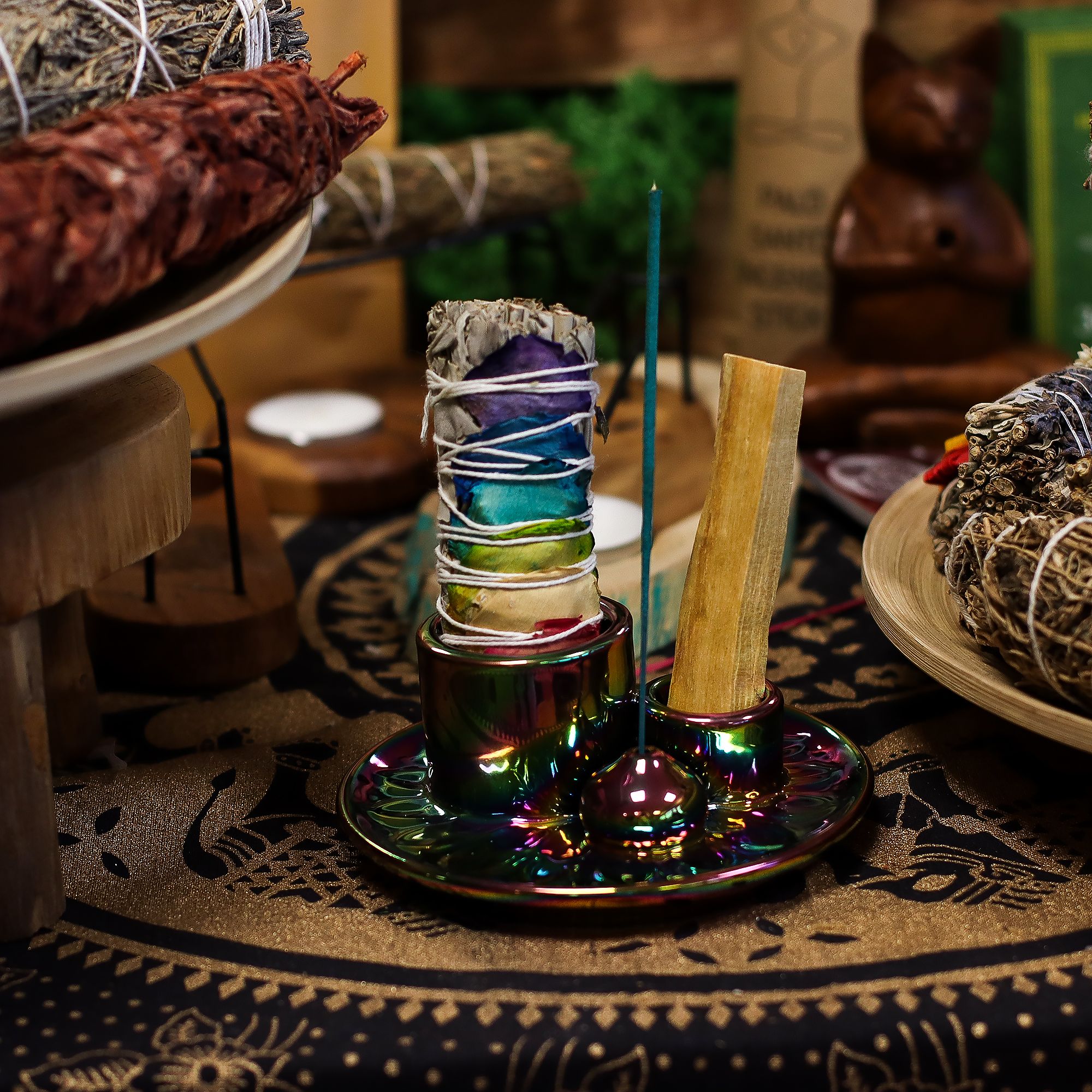 Porta Palo Santo & Smudge con Mandala – Arcobaleno Metallico - immagine 3