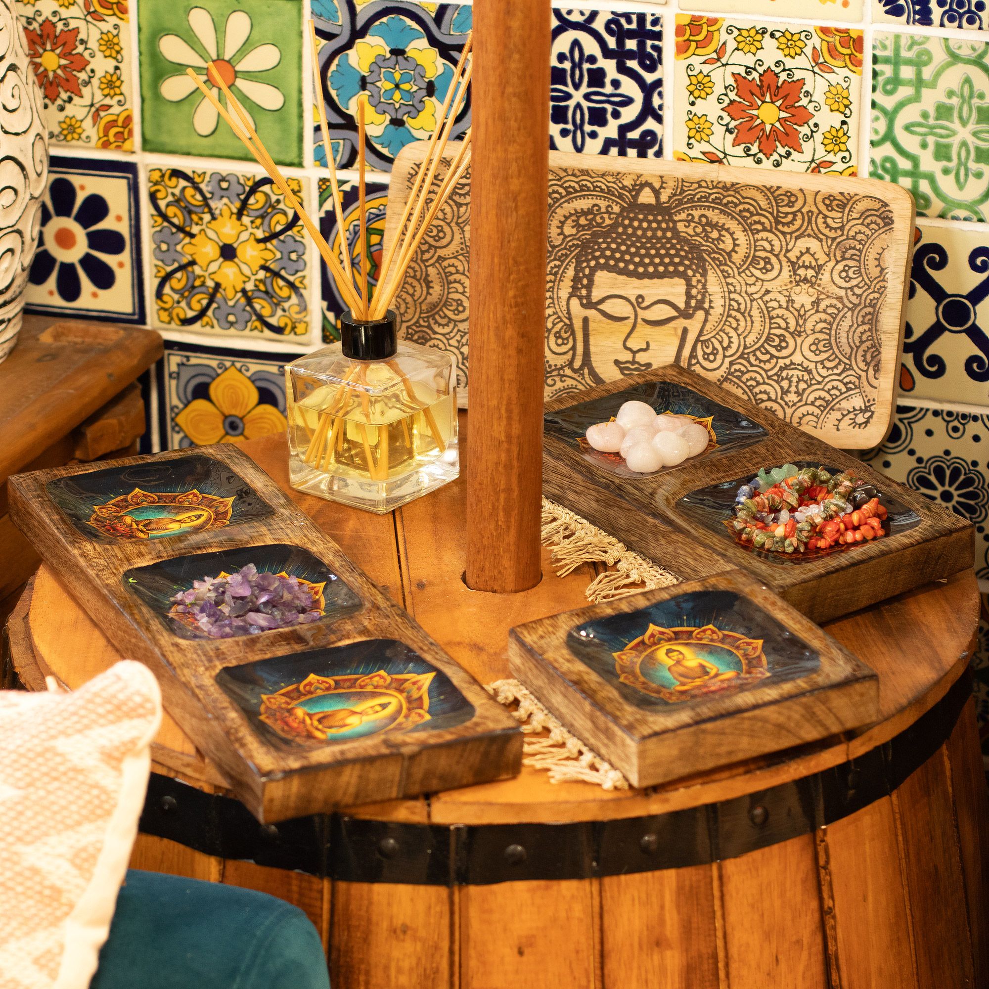 Set di vassoi smaltati in mango di grandi dimensioni - Buddha - immagine 5