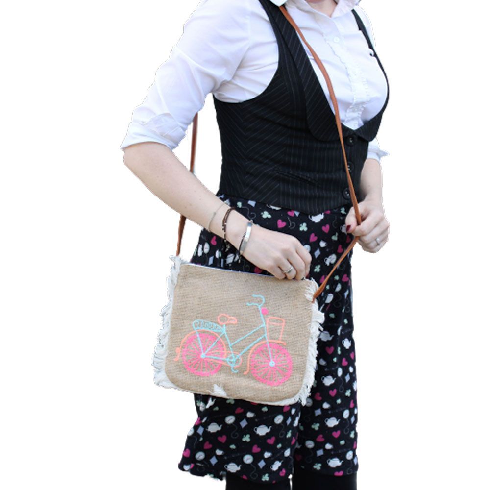 Borsa con frange Fab – con ricamo bicicletta - immagine 2