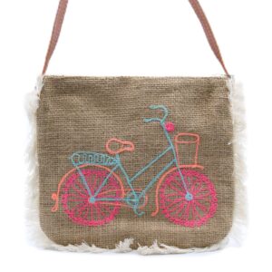 Borsa con frange Fab – con ricamo bicicletta