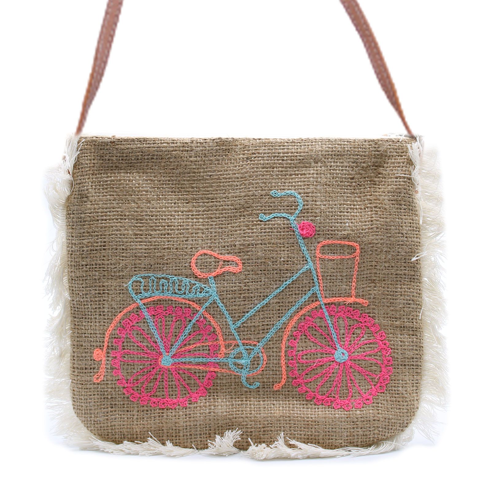 Borsa con frange Fab – con ricamo bicicletta
