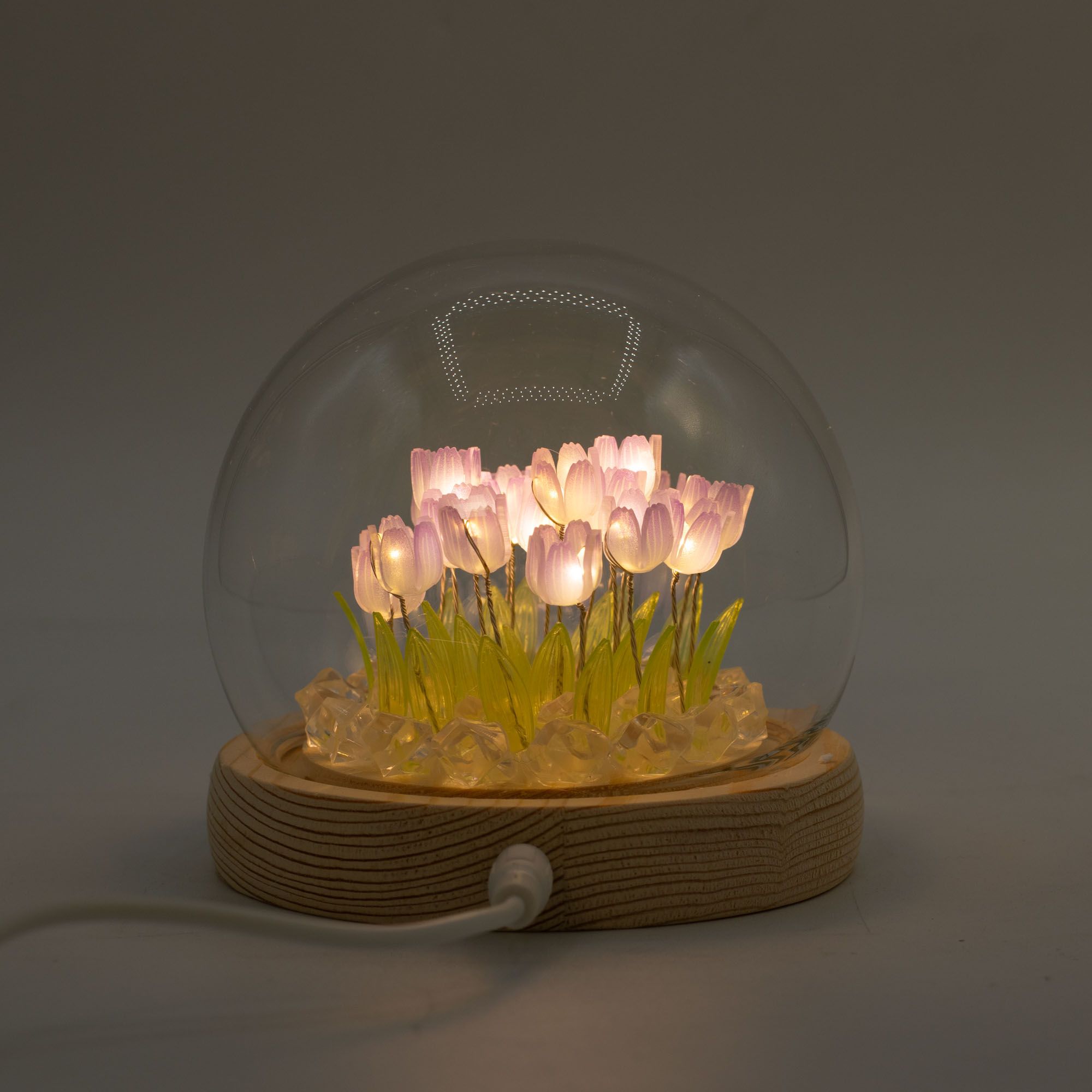 Cupola decorativa floreale luminosa con 20 tulipani - LED USB - immagine 3