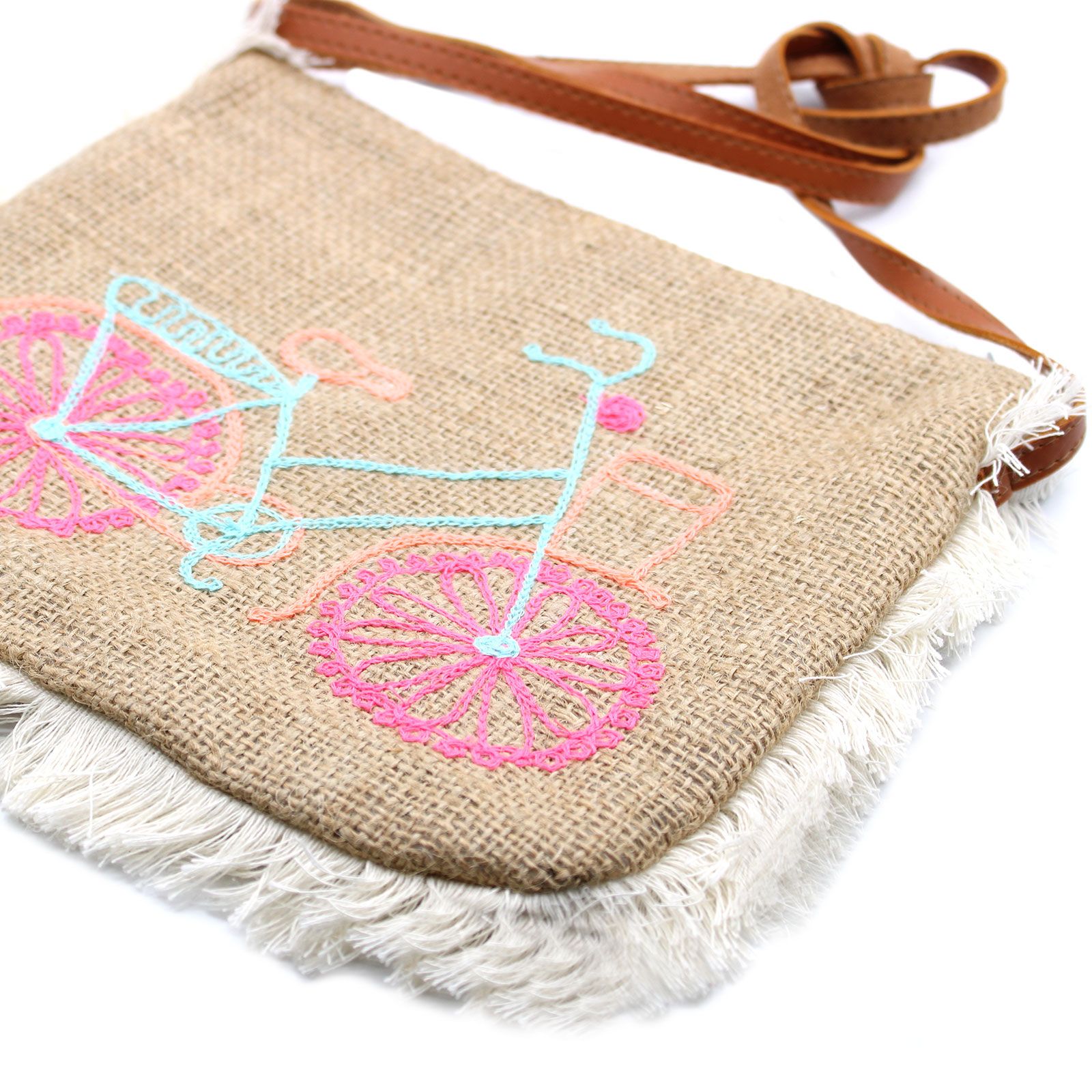 Borsa con frange Fab – con ricamo bicicletta - immagine 5